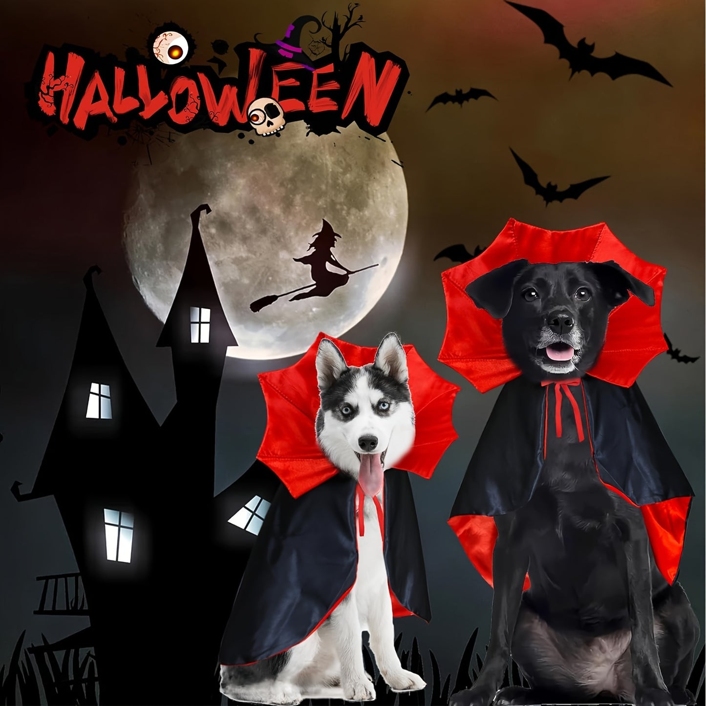 Halloween Vampir-Umhang für Hunde 🦇 | Roter & Schwarzer Cape-Look für kleine, mittlere & große Hunde