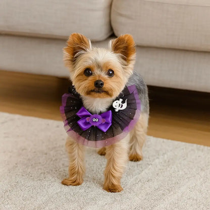 Halloween Hunde- & Katzenhalsband – Verstellbarer Spitzenkragen mit Kürbis, Spinne & Geist 🎃 | Bequemes Party-Accessoire