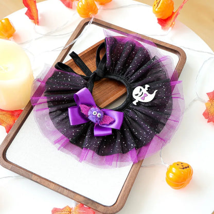 Halloween Hunde- & Katzenhalsband – Verstellbarer Spitzenkragen mit Kürbis, Spinne & Geist 🎃 | Bequemes Party-Accessoire