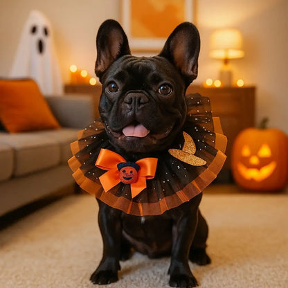 Halloween Hunde- & Katzenhalsband – Verstellbarer Spitzenkragen mit Kürbis, Spinne & Geist 🎃 | Bequemes Party-Accessoire