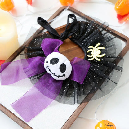 Halloween Hunde- & Katzenhalsband – Verstellbarer Spitzenkragen mit Kürbis, Spinne & Geist 🎃 | Bequemes Party-Accessoire