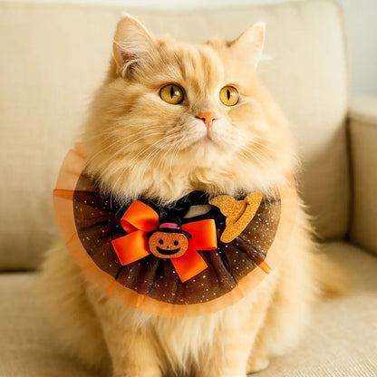 Halloween Hunde- & Katzenhalsband – Verstellbarer Spitzenkragen mit Kürbis, Spinne & Geist 🎃 | Bequemes Party-Accessoire