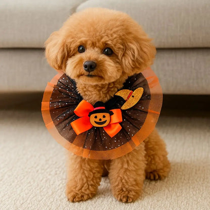 Halloween Hunde- & Katzenhalsband – Verstellbarer Spitzenkragen mit Kürbis, Spinne & Geist 🎃 | Bequemes Party-Accessoire
