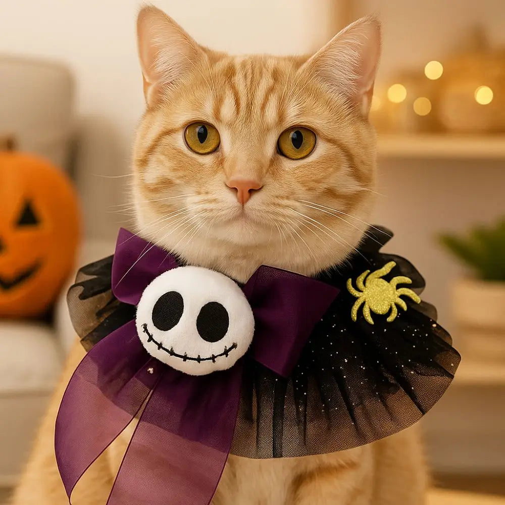 Halloween Hunde- & Katzenhalsband – Verstellbarer Spitzenkragen mit Kürbis, Spinne & Geist 🎃 | Bequemes Party-Accessoire