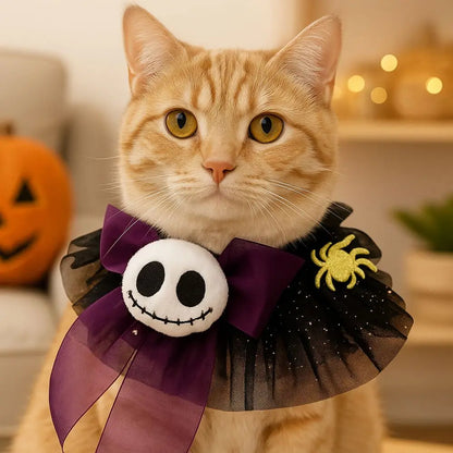 Halloween Hunde- & Katzenhalsband – Verstellbarer Spitzenkragen mit Kürbis, Spinne & Geist 🎃 | Bequemes Party-Accessoire