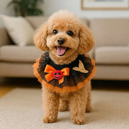 Halloween Hunde- & Katzenhalsband – Verstellbarer Spitzenkragen mit Kürbis, Spinne & Geist 🎃 | Bequemes Party-Accessoire