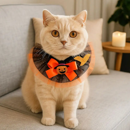 Halloween Hunde- & Katzenhalsband – Verstellbarer Spitzenkragen mit Kürbis, Spinne & Geist 🎃 | Bequemes Party-Accessoire